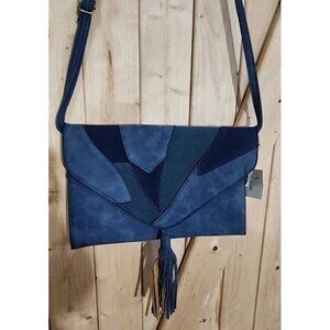 Patchwork Crossbody Blue Faux Suede Purse 3am Envelope Clutch Boho Hippie Artsy
